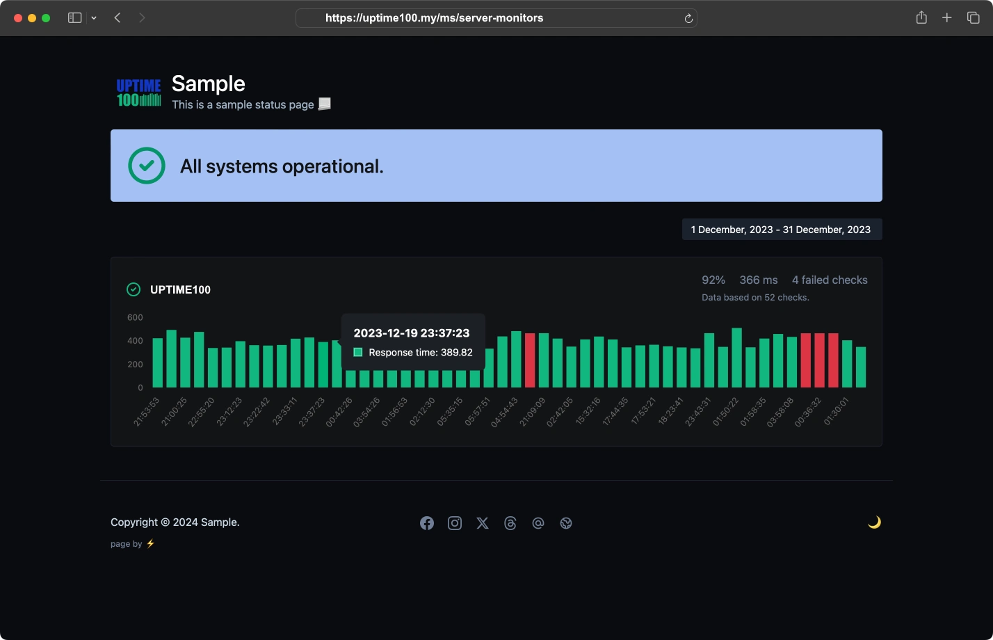 Screenshot of the app status page example